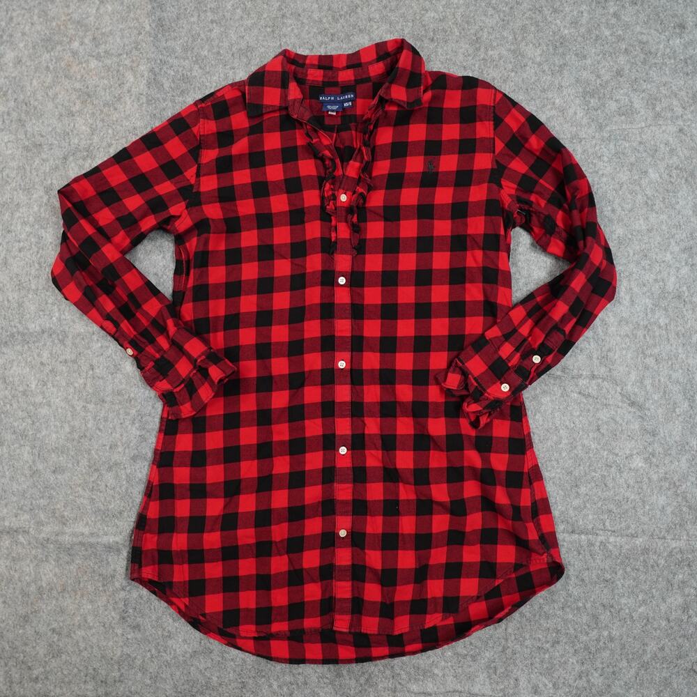 Ralph Lauren Dress Womens XS/S Shirt Button Front Flannel Buffalo Plaid Check